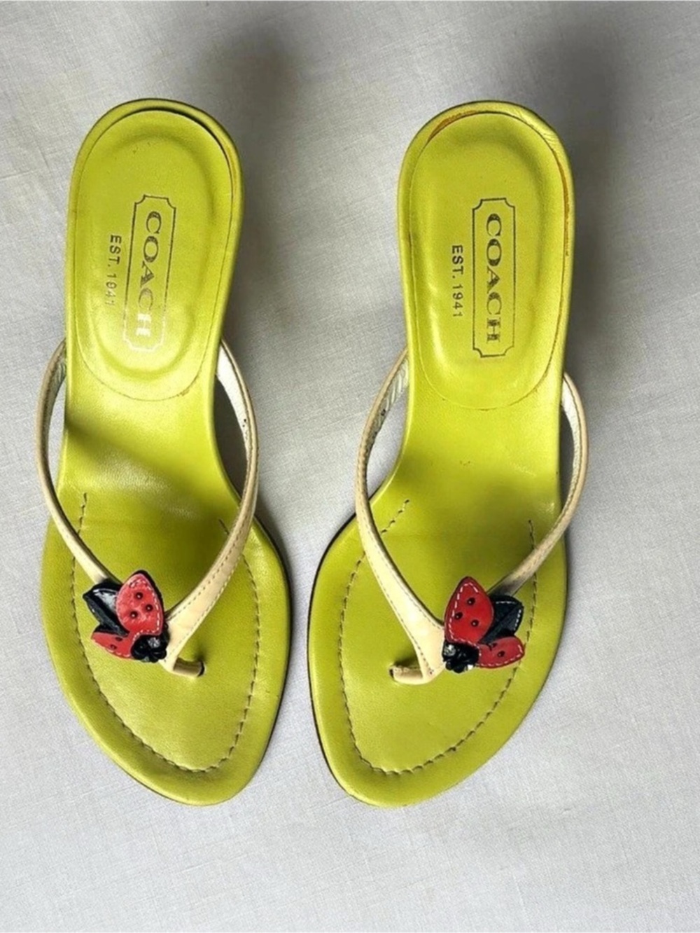 Coach Dorium Thong Kitten Heel Sandals Green & Cream US 51⁄2 B